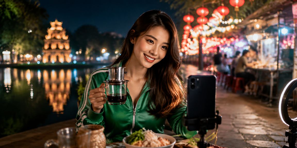 Người dùng Hà Nội chơi casino trực tuyến tại quán cà phê với ly cà phê sữa đá và điện thoại